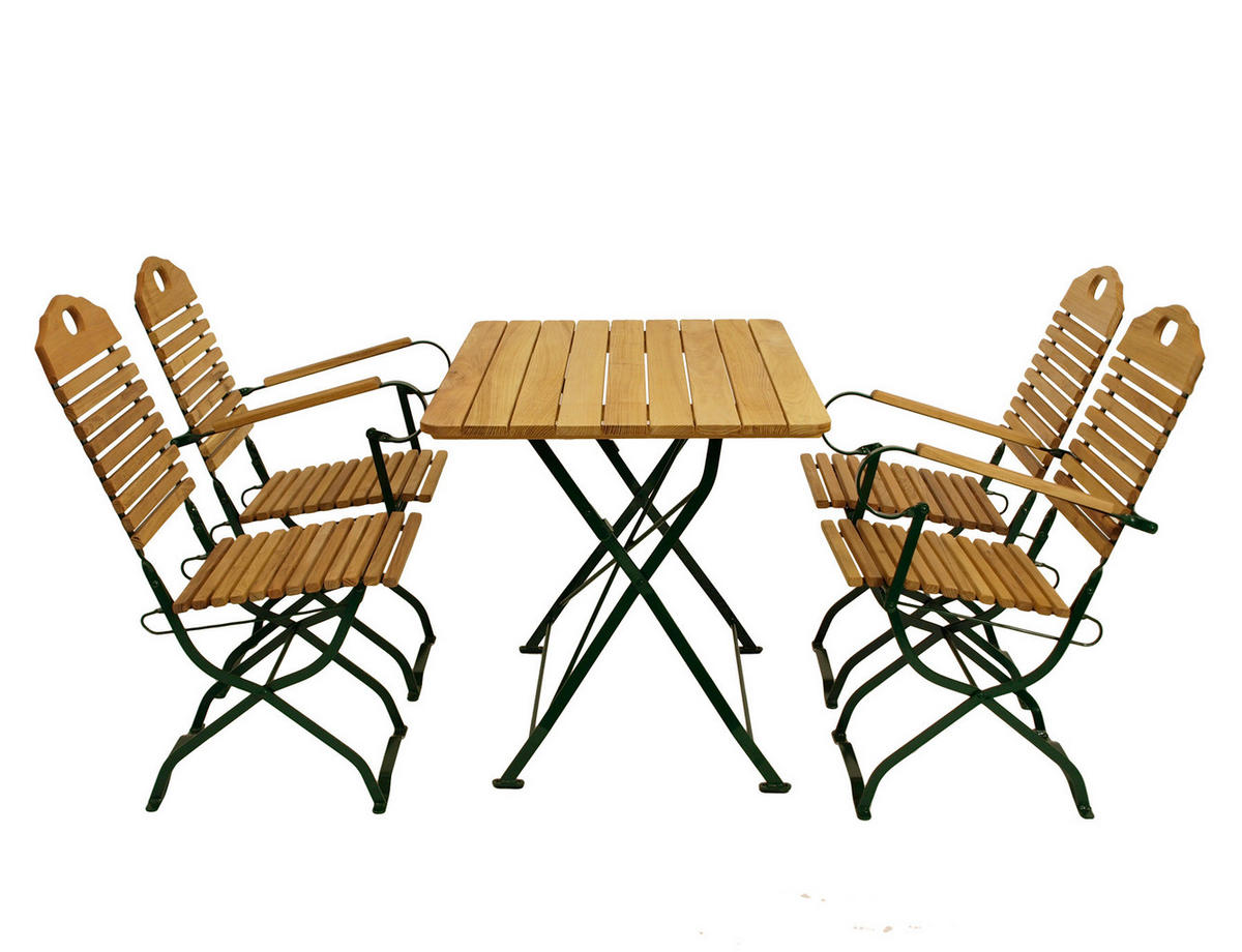 GARTEN-GARNITUR Bad Belzig 5-teilig aus Robinienholz, Stahlgestell Grün - Braun, Holz - TPFGarden
