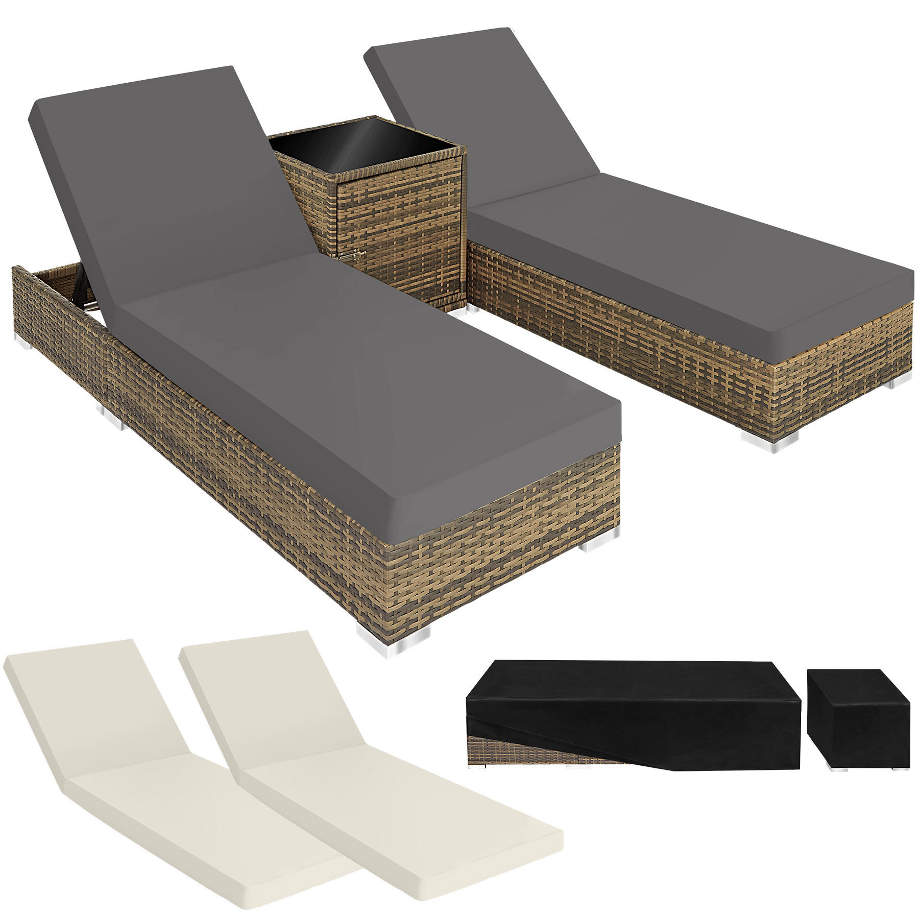 RATTAN-SONNENLIEGE 2er Set,wetterfest und UV-beständig,natur - Naturfarben, Kunststoff (60/21/184cm) - tectake