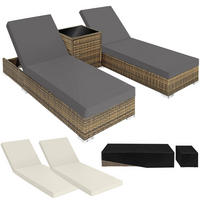 RATTAN-SONNENLIEGE 2er Set,wetterfest und UV-beständig,natur - Naturfarben, Kunststoff (60/21/184cm) - tectake