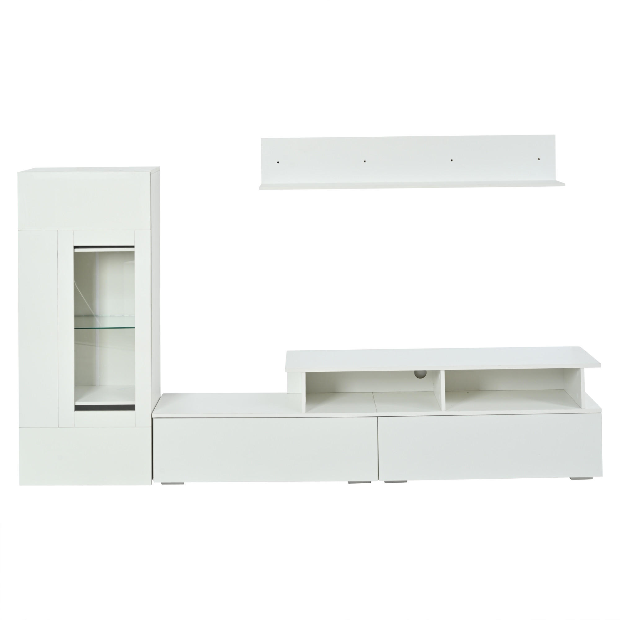 TV-WOHNWAND Weiß 3-teilig, LED-Beleuchtung, Hochglanz, 170/35/45 cm - Weiß, Holzwerkstoff (170/45/35cm) - PANGIVO