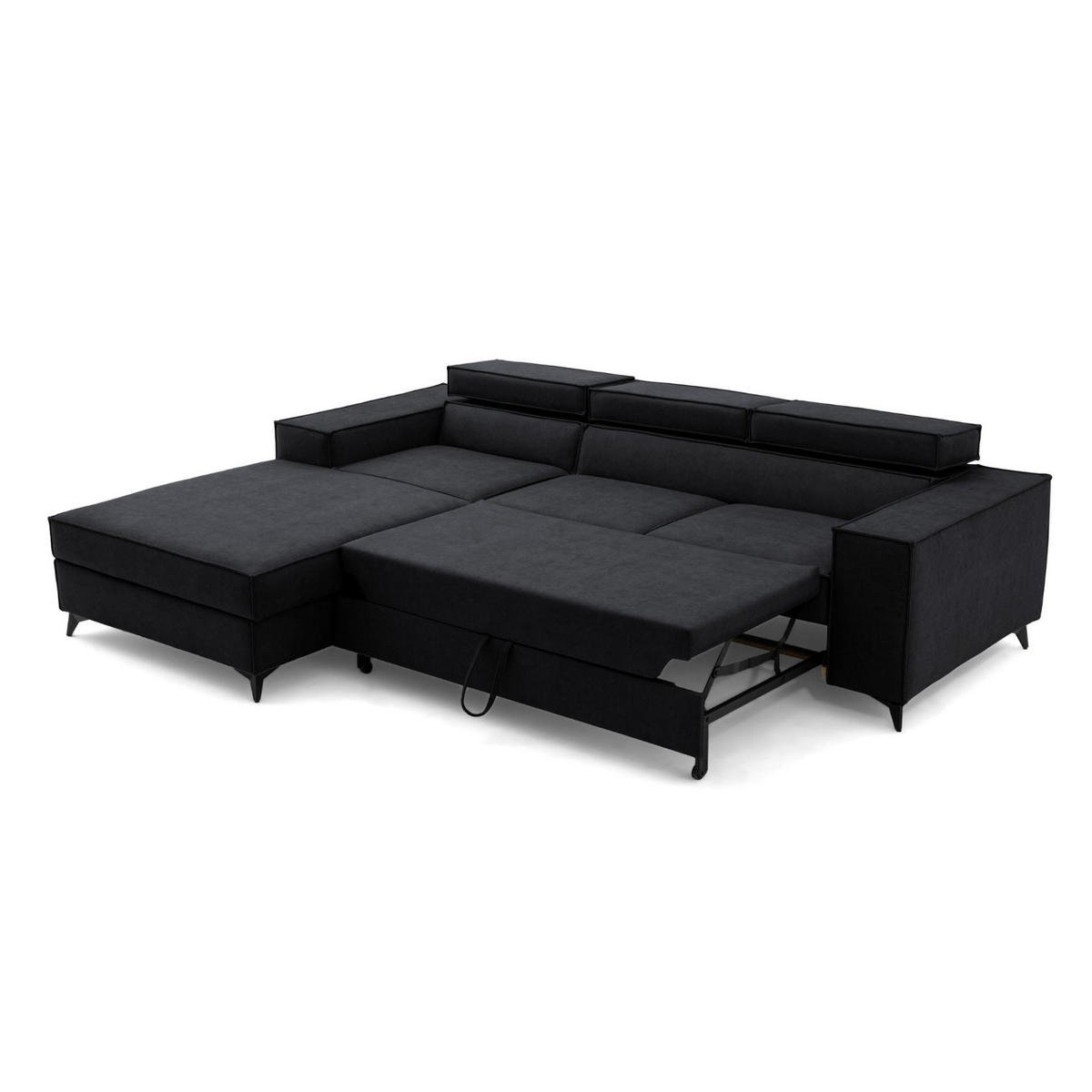 ECKSOFA PURE S Links mit Schlaffunktion 127x215 Velours Graphit - Graphitfarben/Schwarz, Holz/Textil (281/204cm) - Muffo