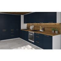 KÜCHENLEERBLOCK Oslo weiß matt / indigo matt 212 / 392 / 207cm 13-teilig mit Vollauszug (REJS Comfort Box) - Blau/Schwarz, Holzwerkstoff/Metall (212/207/392cm) - Feldmann-Wohnen