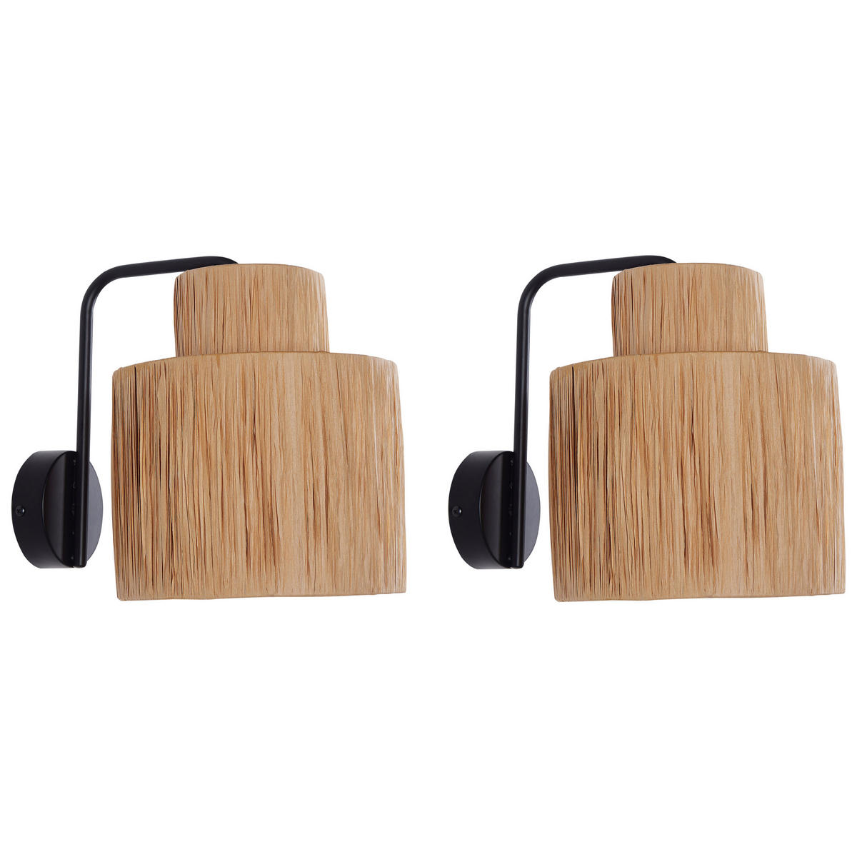 WANDLAMPE 2er Set Naturfarben/Schwarz Shinfa - Schwarz/Naturfarben, Naturmaterialien (30/30/23cm) - Beliani
