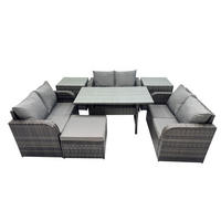 SITZGRUPPE mit Esstisch,Zweisitzer,Beistelltischen,2 Hockern Polyrattan 7-Sitzer - Dunkelgrau/Grau, Glas/Kunststoff - Fimous