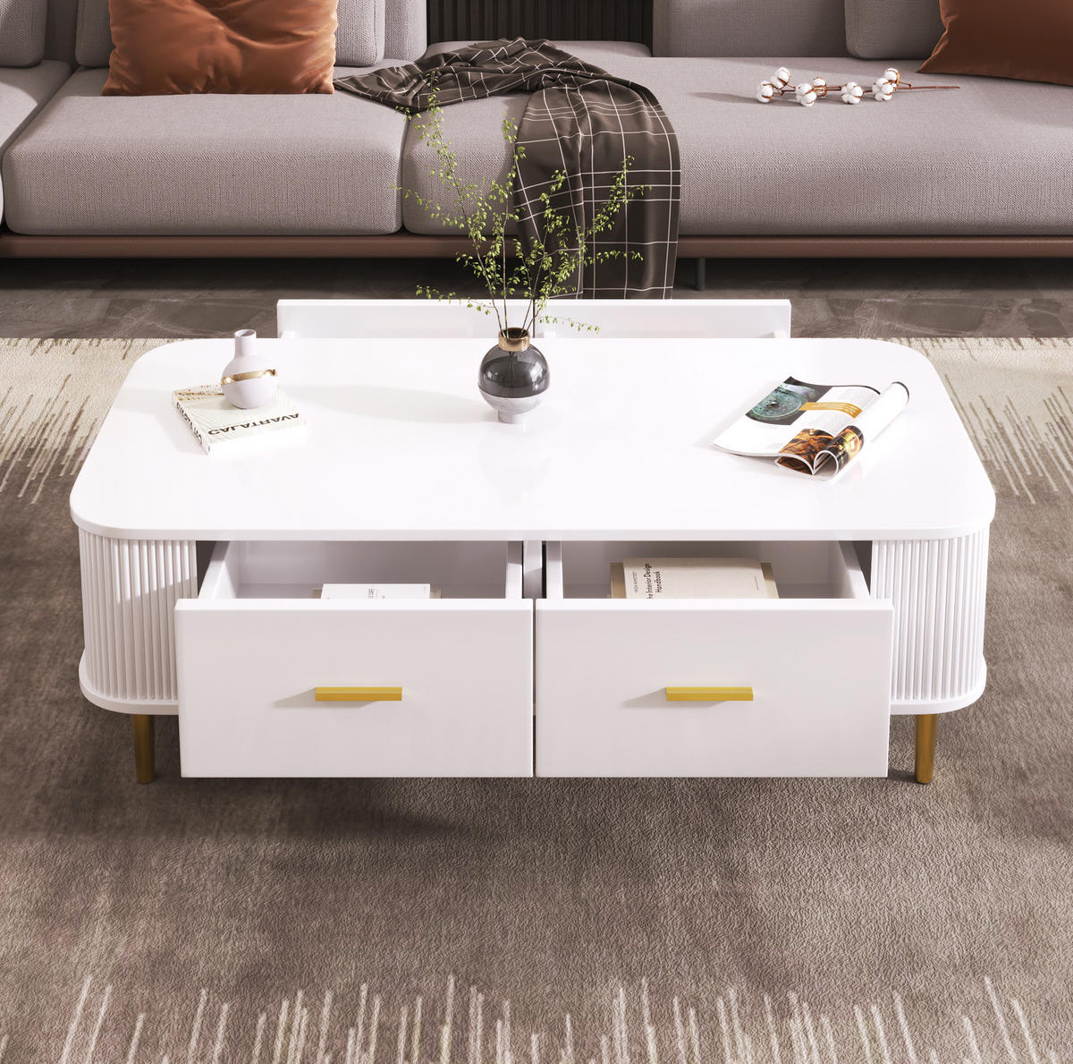 COUCHTISCH 105/51/38 cm Weiß aus MDF mit 4 Schubladen - Weiß, Holzwerkstoff (105/51/38cm) - OKMYHOME