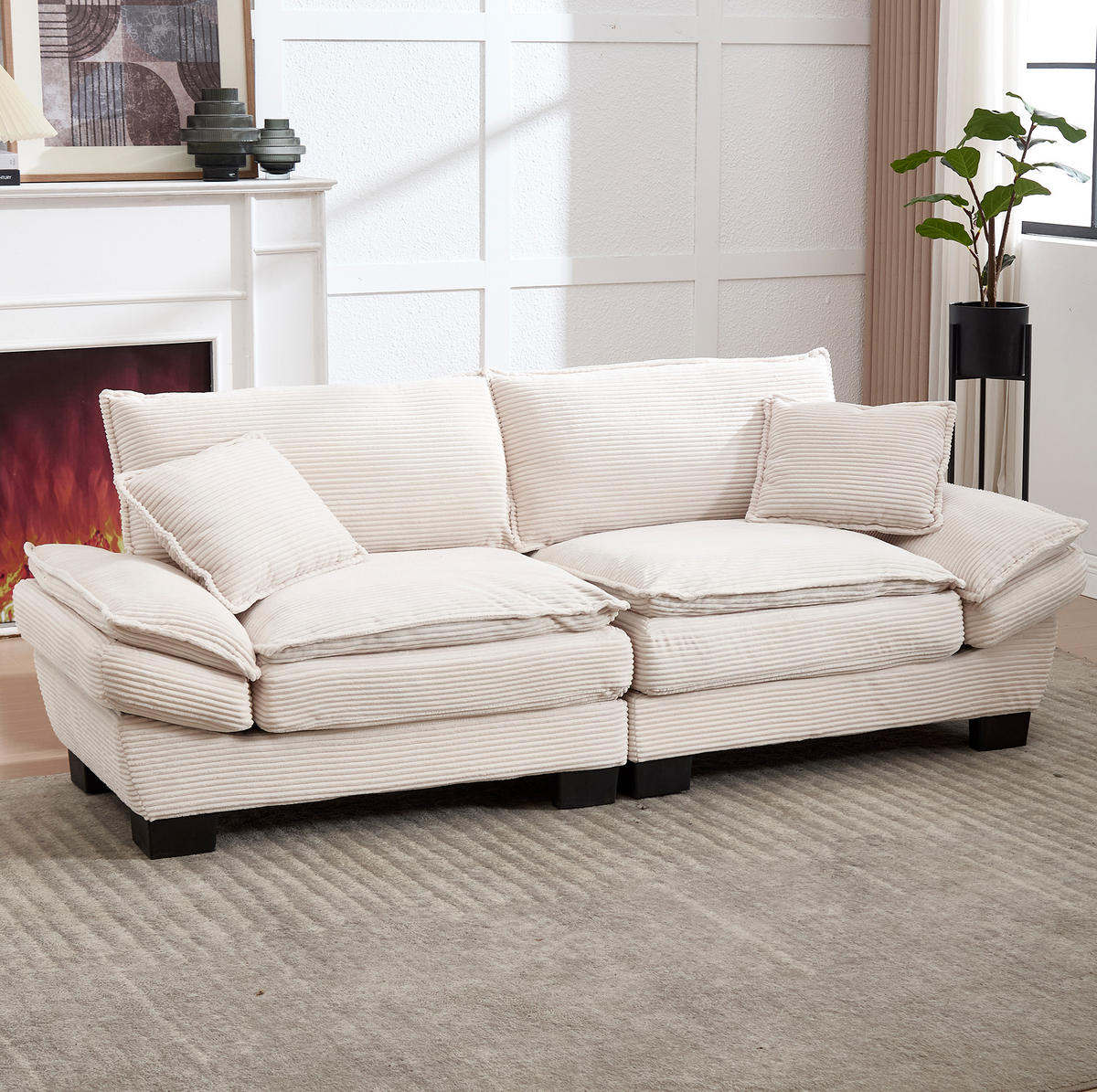 2-SITZER Sofa Samt mit ultratiefem Sitz und Kissen 224/81/81 cm Beige - Beige, Textil (81/224/81cm) - Redom