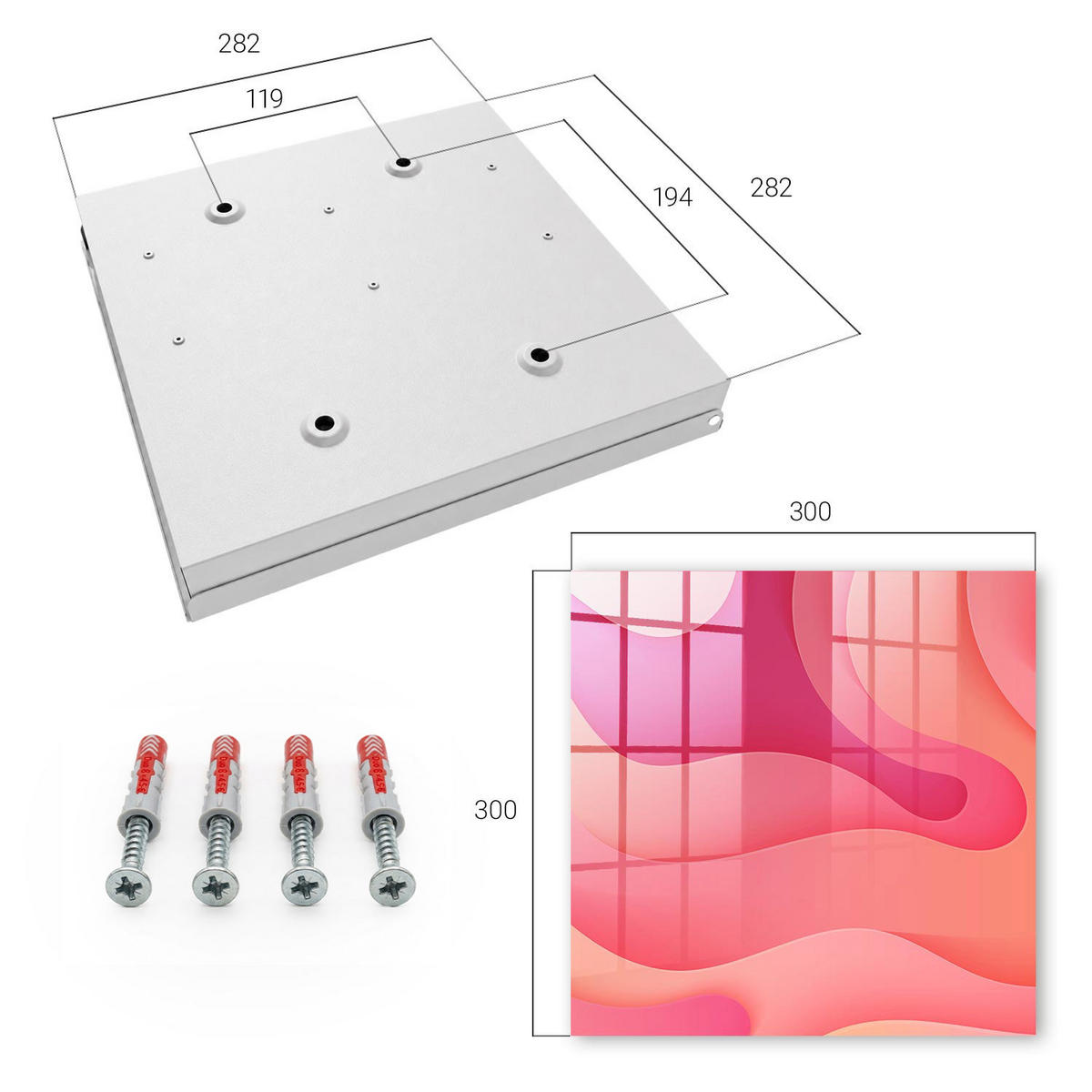 SCHLÜSSELBOX Weiß 30x30 cm – Türöffnung nach rechts - Wellenenergie - Pink, Metall (30/30/5cm) - TULUP