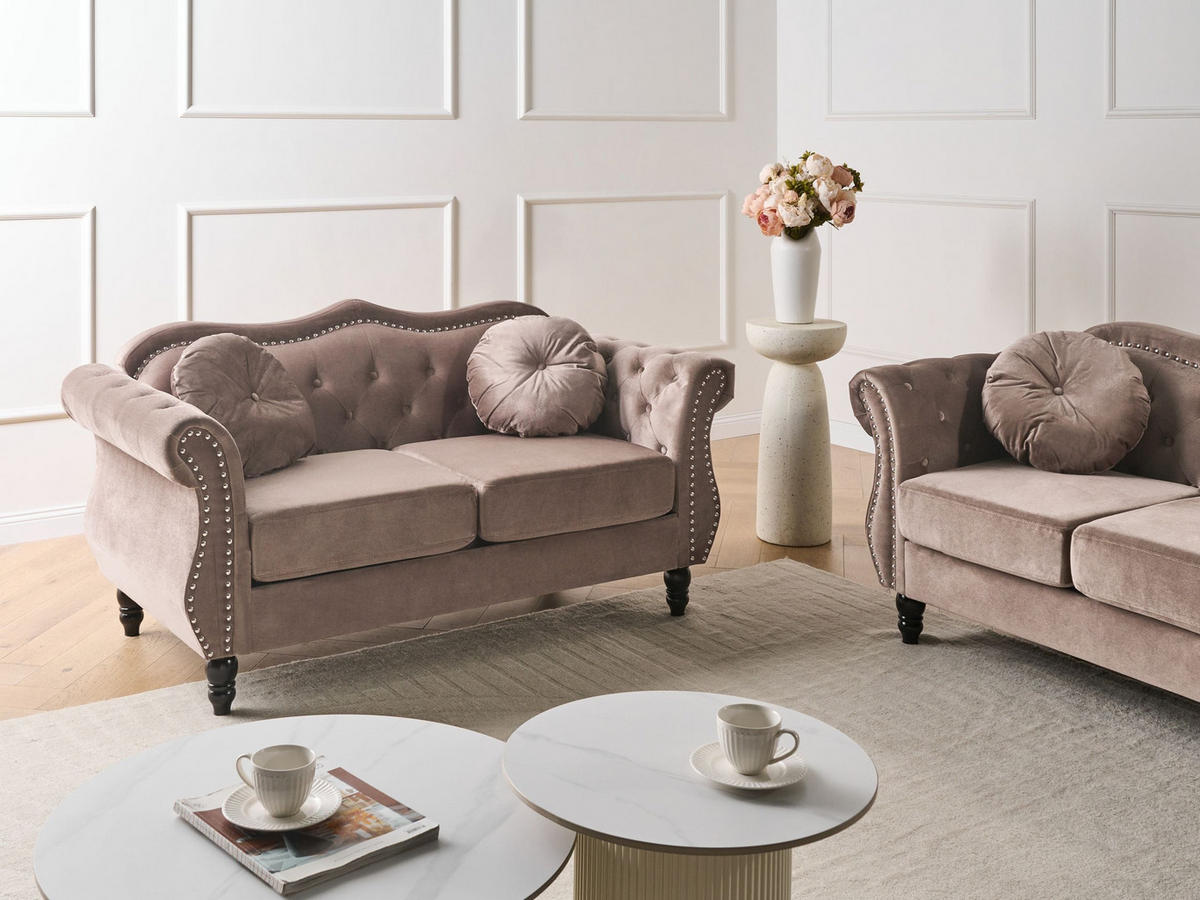 2-SITZER-SOFA Samtstoff Taupe Skien - Taupe, Textil (166/86/83cm) - Beliani