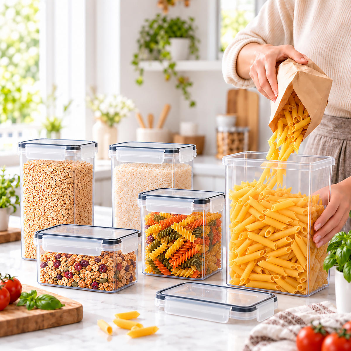 DÓZY Transparentní 24dílná-sada plast klikací uzávěr - čirá, plast - Relaxdays