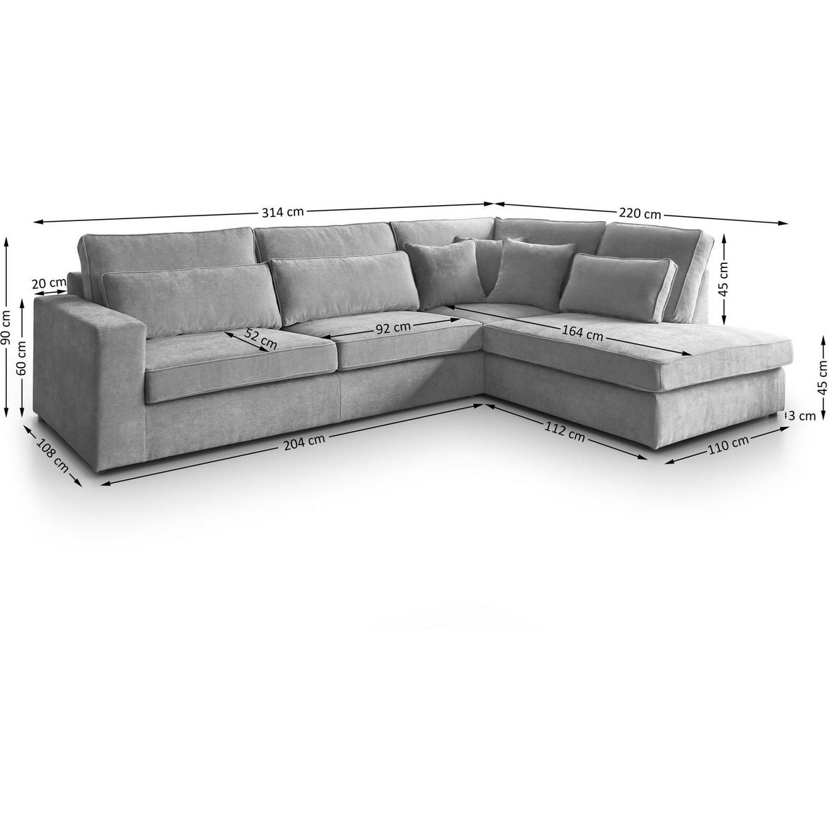 ECKSOFA Parma ohne Schlaffunktion hellgrau links - Hellgrau/Schwarz, Textil (314/224cm) - Beautysofa