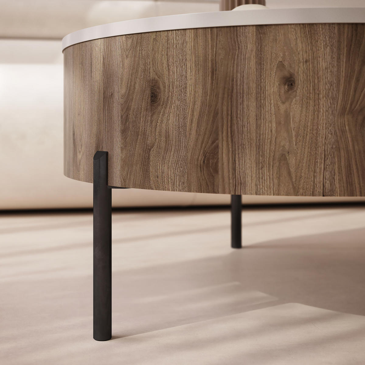 COUCHTISCH rund aufklappbar höhenverstellbar Stauraum 79/79/42 cm - Beige/Nussbaumfarben, Holzwerkstoff (79.5/79.5/42.7cm) - designimpex