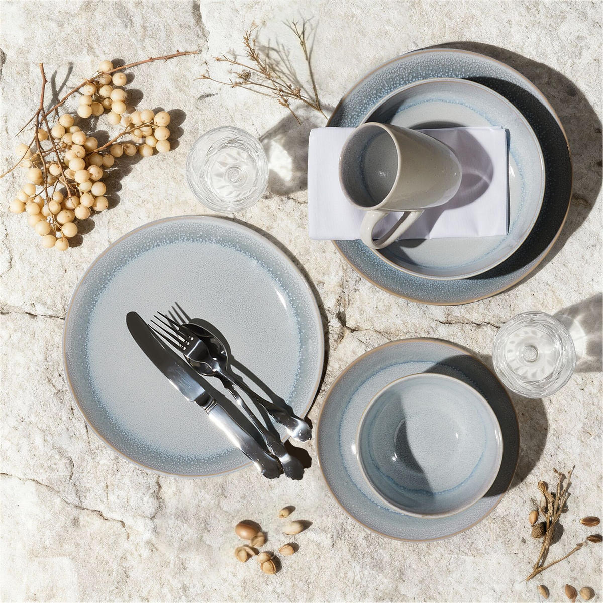 KOMBISERVICE Mare, ineinander stapelbar, grau - Grau, Keramik (26.5/2.5/26.5cm) - tectake