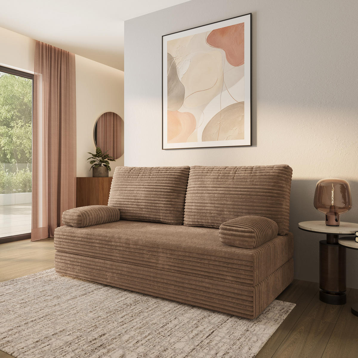 POHOVKA z pěny SILAR s funkcí spaní Manšestrová látka Béžová - béžová, textil (170/86/80cm) - MASSENO