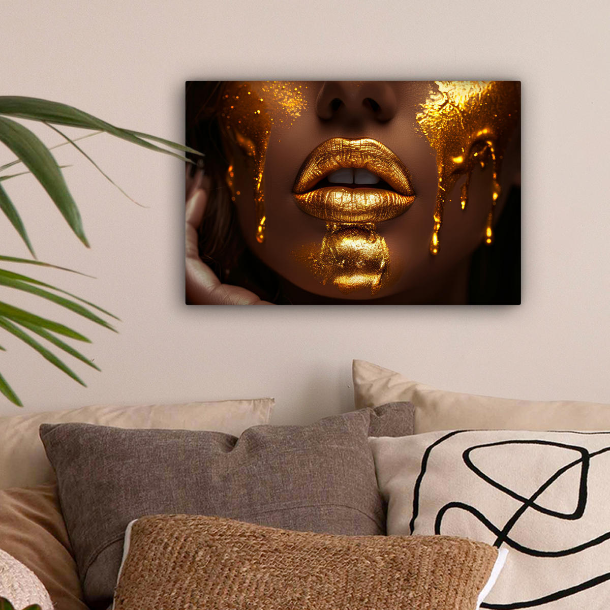 LEINWANDBILD Frau - Gold - Luxus - Porträt Deko Schlafzimmer 30x20 cm - Goldfarben, Textil (30/20cm) - MuchoWow