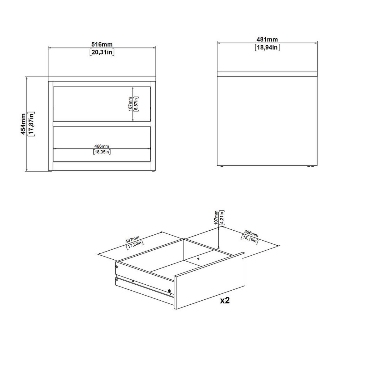 NACHTTISCH, Next, Weiß, Holzwerkstoff, 52 x 48 x 46 cm - Weiß, Holzwerkstoff (52/46/48cm) - ebuy24