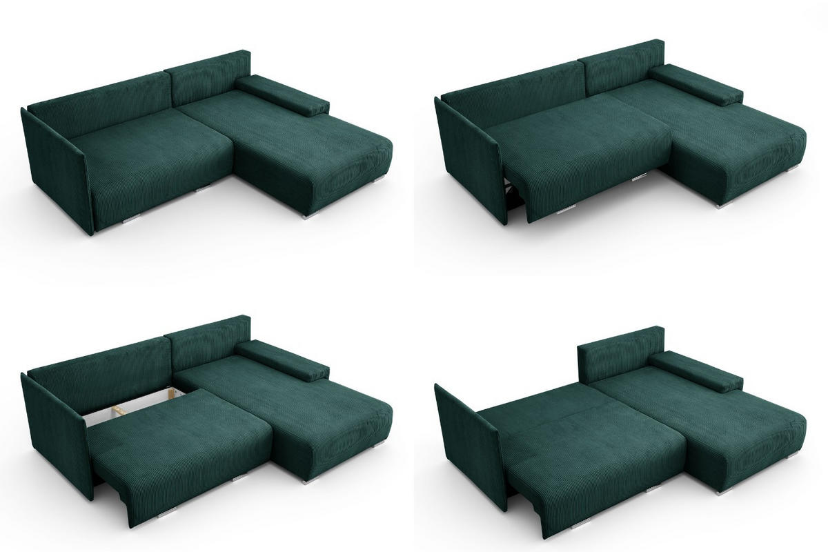 ECKSOFA Lauren L- Form 246 x 188 cm, 4 Sitzer, Bettzeugablage, Sofa, Eckcouch, Cord, rechte Seite, grün - Grün, Kunststoff (246/188cm) - Margaret Hadas24