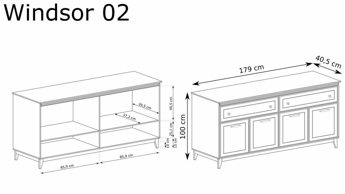 KOMMODE WINDSOR W-2 - Kaschmir, Holzwerkstoff (179/100/41cm) - Meblini