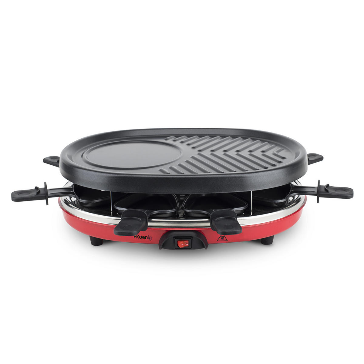 RACLETTE-GERÄT RP412 , Rot und Grau, 4 in 1 Raclette für 8 Personen - Grau/Dunkelrot, Stein (25.8/12/35.7cm) - HKoenig