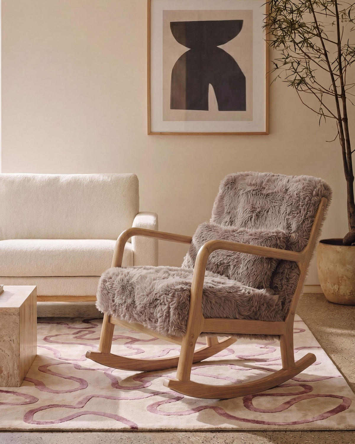 HOUPACÍ KŘESLO Umělá kožešina Taupe Skovde - hnědá/béžová, textil (66/82/79cm) - Beliani