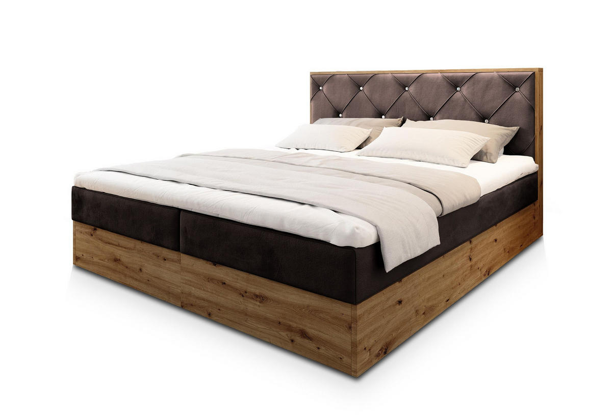 POSTEL BOXSPRING FOSCO 140x200 cm, s matrací a úložným prostorem, hnědá - hnědá, kompozitní dřevo/textil (140/200cm) - MASSENO