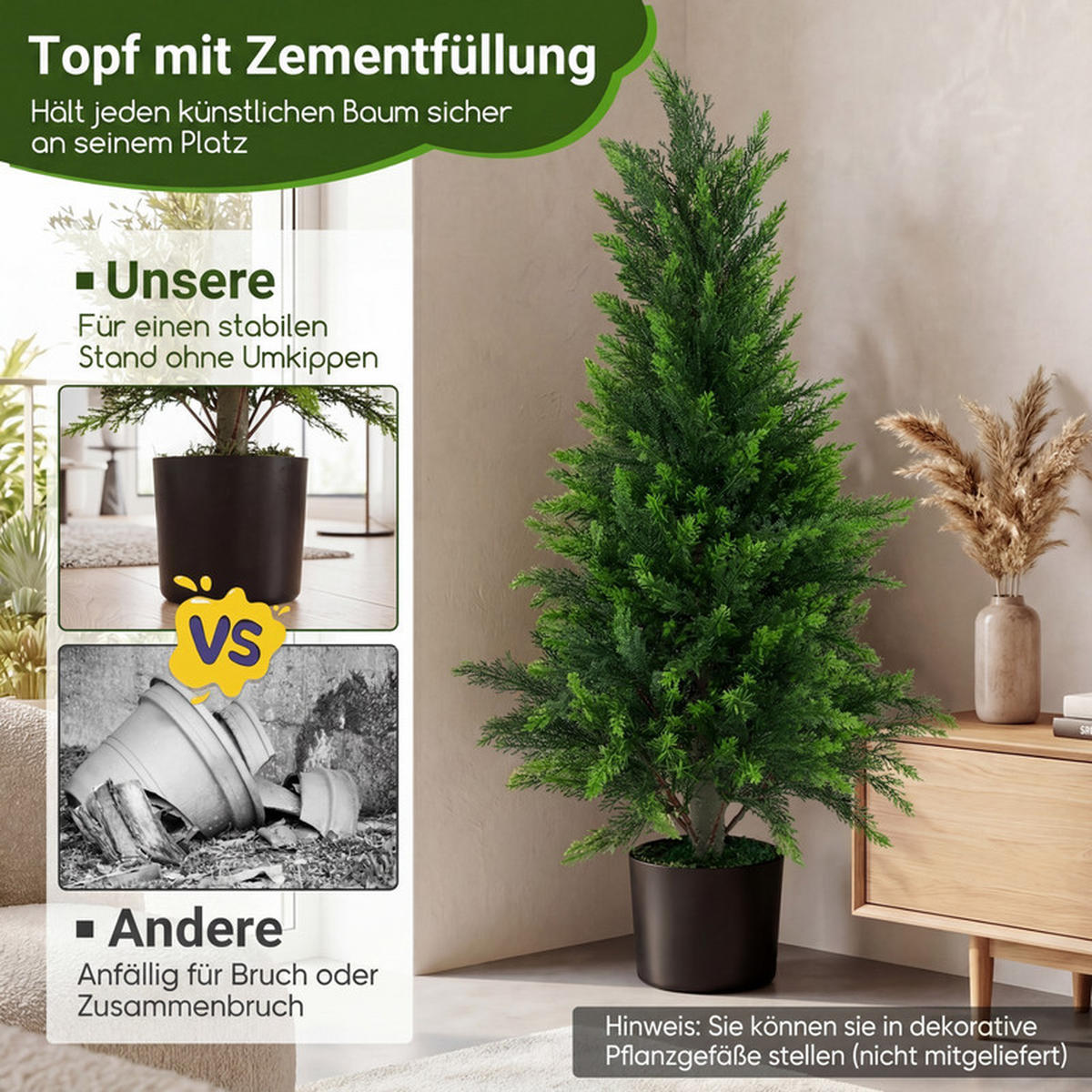 KÜNSTLICHER ZEDERNBAUM mit Topf grün(2er-Set) - Grün, Kunststoff (90cm) - COSTWAY