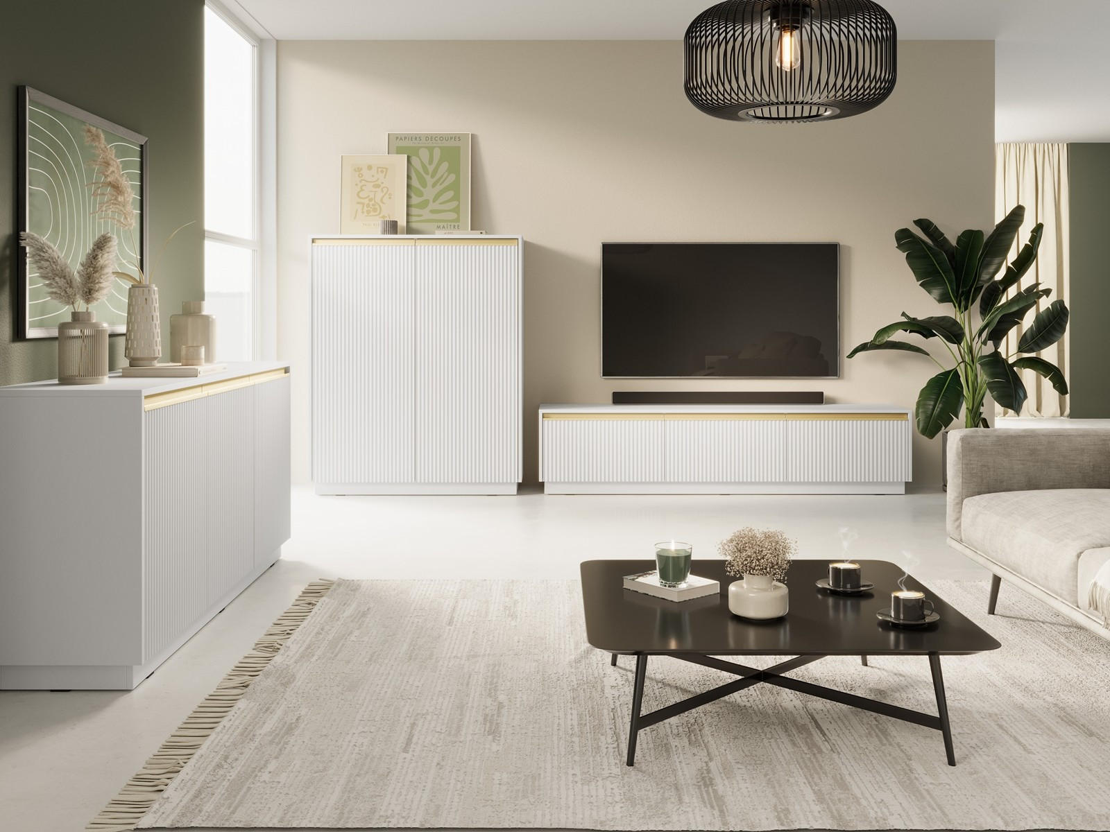 Thumbnail - Bettso Tv-Schrank, Weiß, Weiß, Weiß, Holzwerkstoff, 3 Fächer, 182x42x39 cm, Wohnzimmer, Wohnwände, Lowboards, Lowboards ...