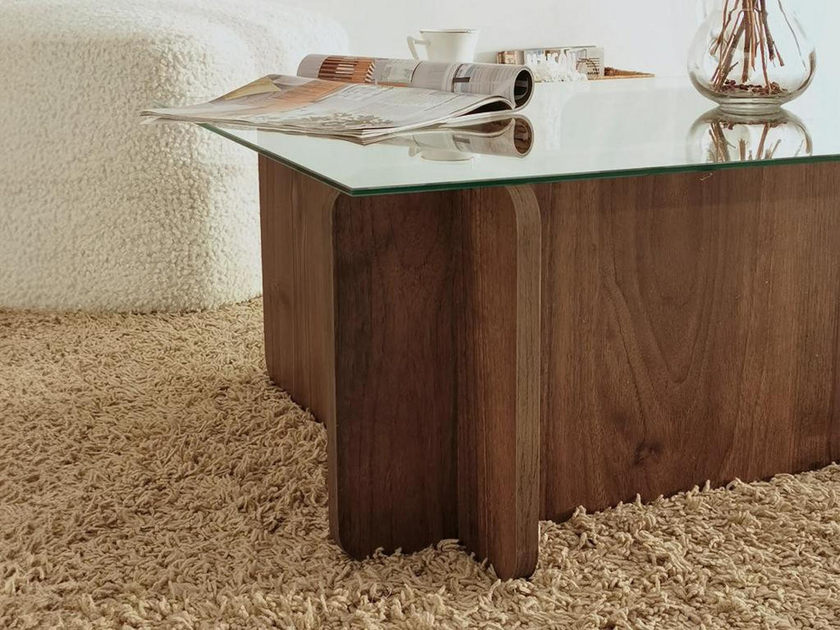 COUCHTISCH - Sicherheitsglas - Holzfarben dunkel & Transparent - AZRA - Transparent/Dunkelbraun, Holz (105/65/30cm) - Vente-Unique