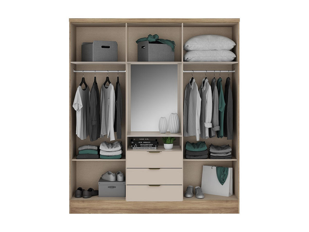 KLEIDERSCHRANK - 180 cm x 46.5 cm - Holz, Platte - Beige, Naturfarben Hell ELORIO - Beige/Naturfarben, Holz (180/206/46.5cm) - Vente-Unique
