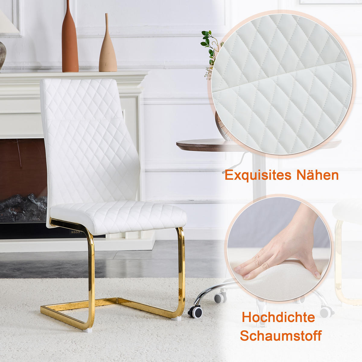 ESSGRUPPE DE-39417 3-teilig, mit 2 Stühlen und Rautenmuster Weiß - Weiß, Metall (60/72/60cm) - ComfortXL