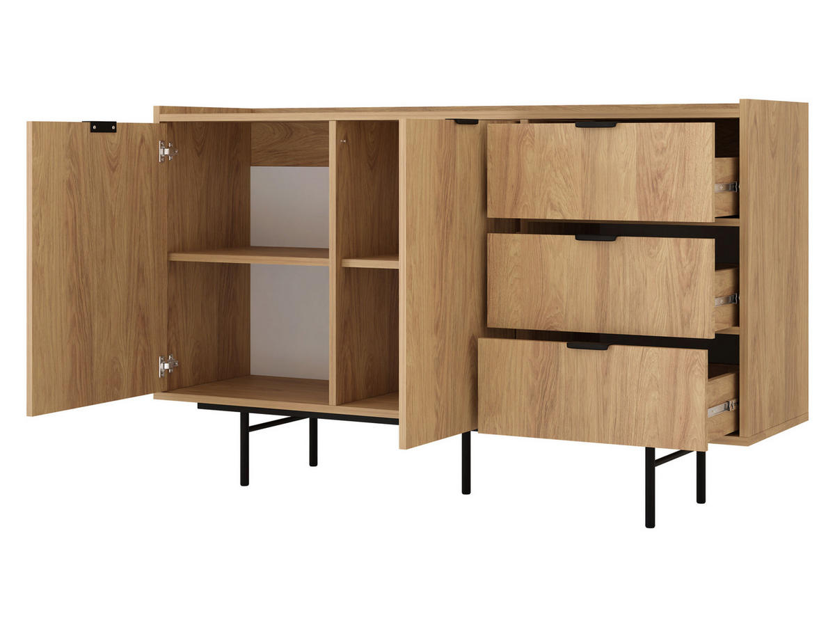 KOMMODE Edison 2D3S - Nussbaumfarben/Schwarz, Holzwerkstoff/Metall (150/90/40cm) - MIRJAN24