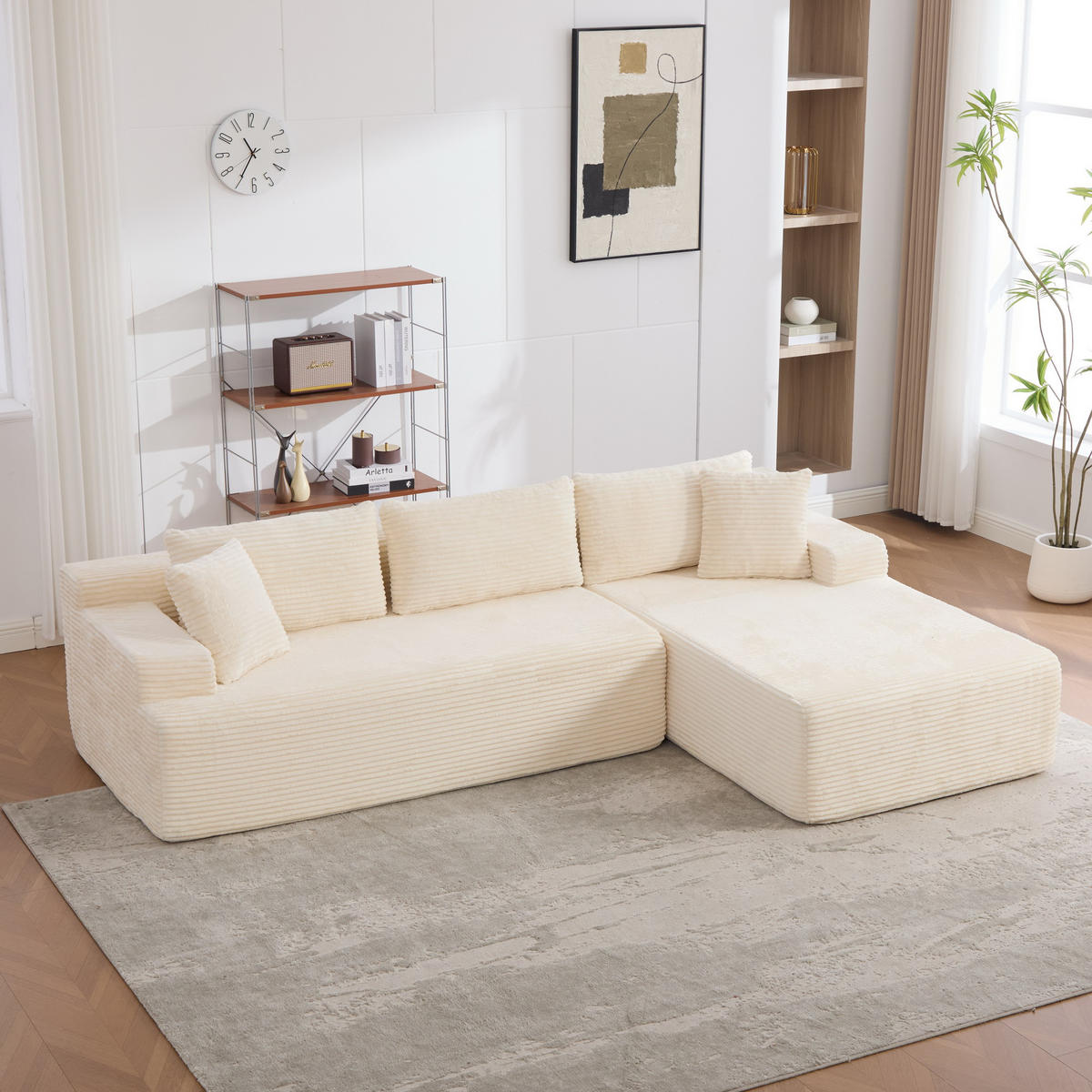 ECKSOFA 272/174/74.5 cm Elfenbein mit rutschfestem Boden - Ecru, Textil (174/74.5/272cm) - Oxeza