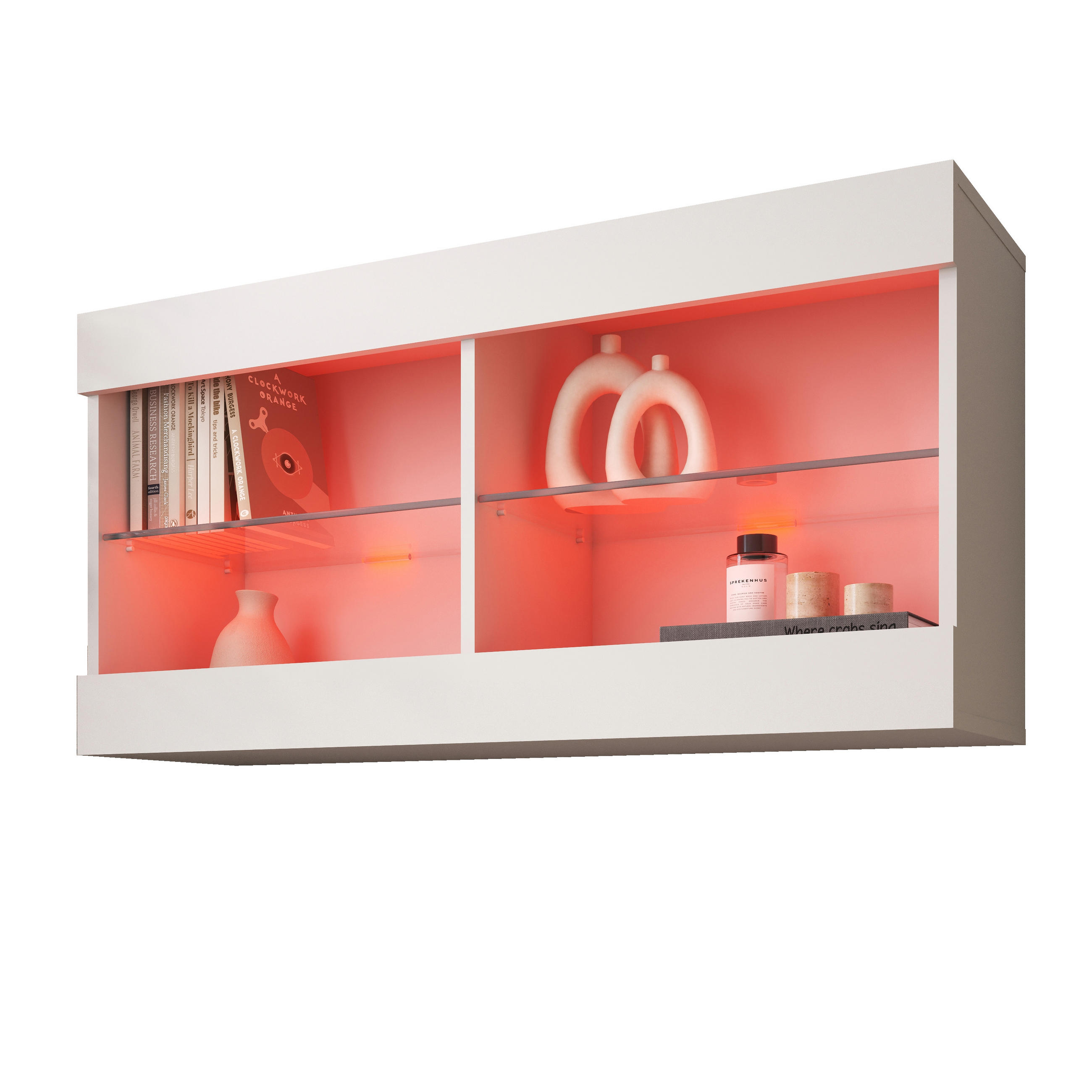 HÄNGEVITRINE TIVOLI HORIZONTAL 100, Weiss, LED Mehrfarbige - Weiß, Glas/Holzwerkstoff (100/50/29.5cm) - Komodee