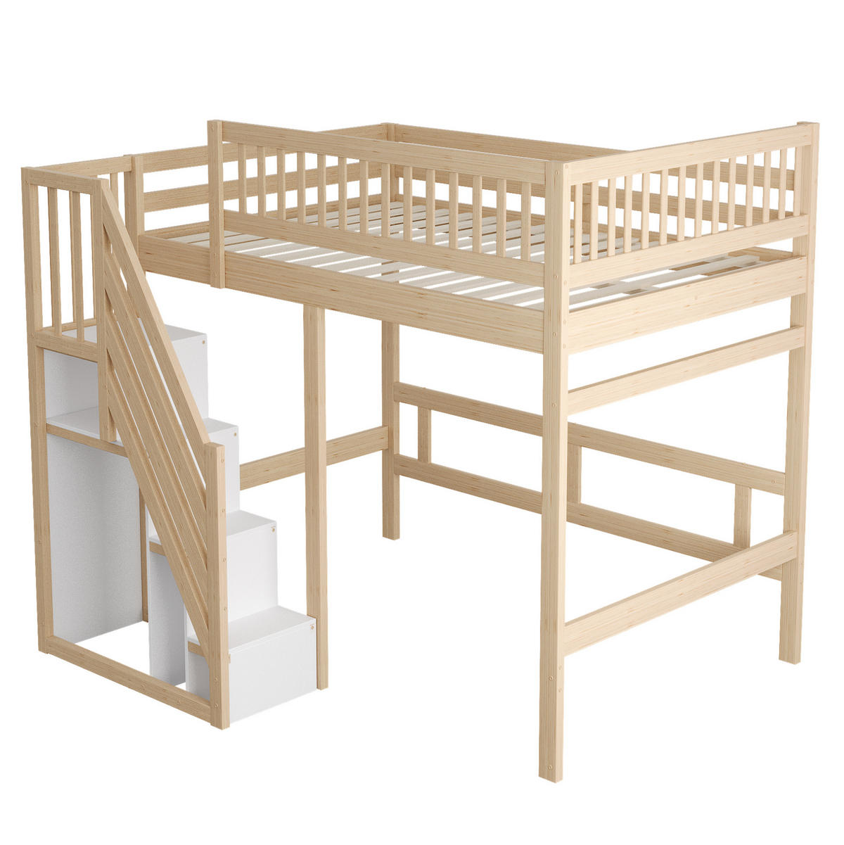 HOCHBETT 140/200 cm aus Holzwerkstoff mit Aufbewahrungstreppe und hohem Geländer, Natur - Naturfarben, Holzwerkstoff (140/200cm) - Redom