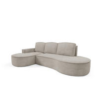ECKSOFA MOLLY mit Schlaffunktion – Halbrund, freistehend, Liegefläche 140x207 cm, 3 Kissen, Abriamo-Stoff, 277x157x88 cm, Links Esche - Silberfarben, Holz/Textil (157/277cm) - DomoHome