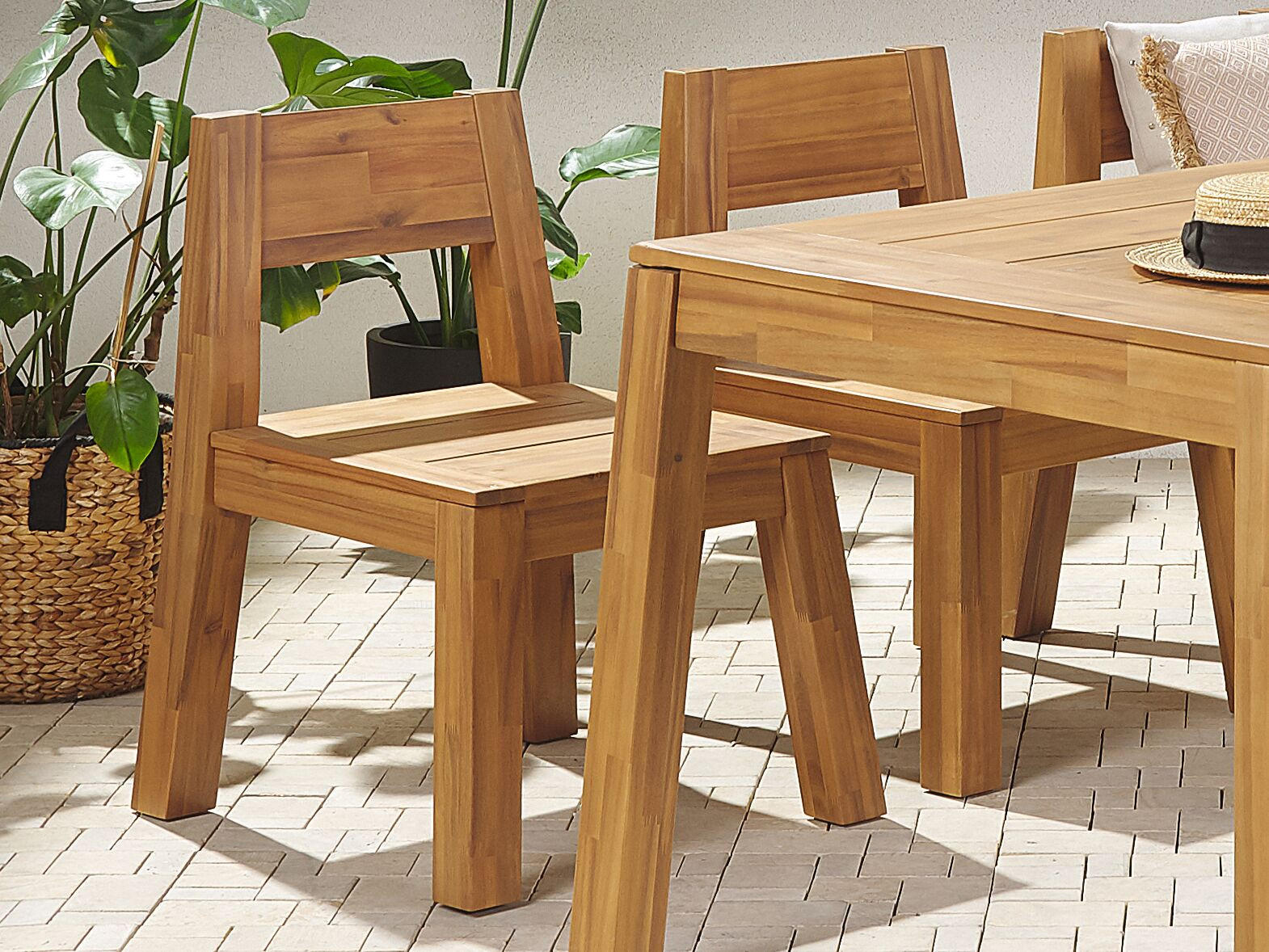 GARTENSTUHL 2er-Set Akazienholz hellbraun Livorno - Hellbraun, Holz (59/81/61cm) - Beliani