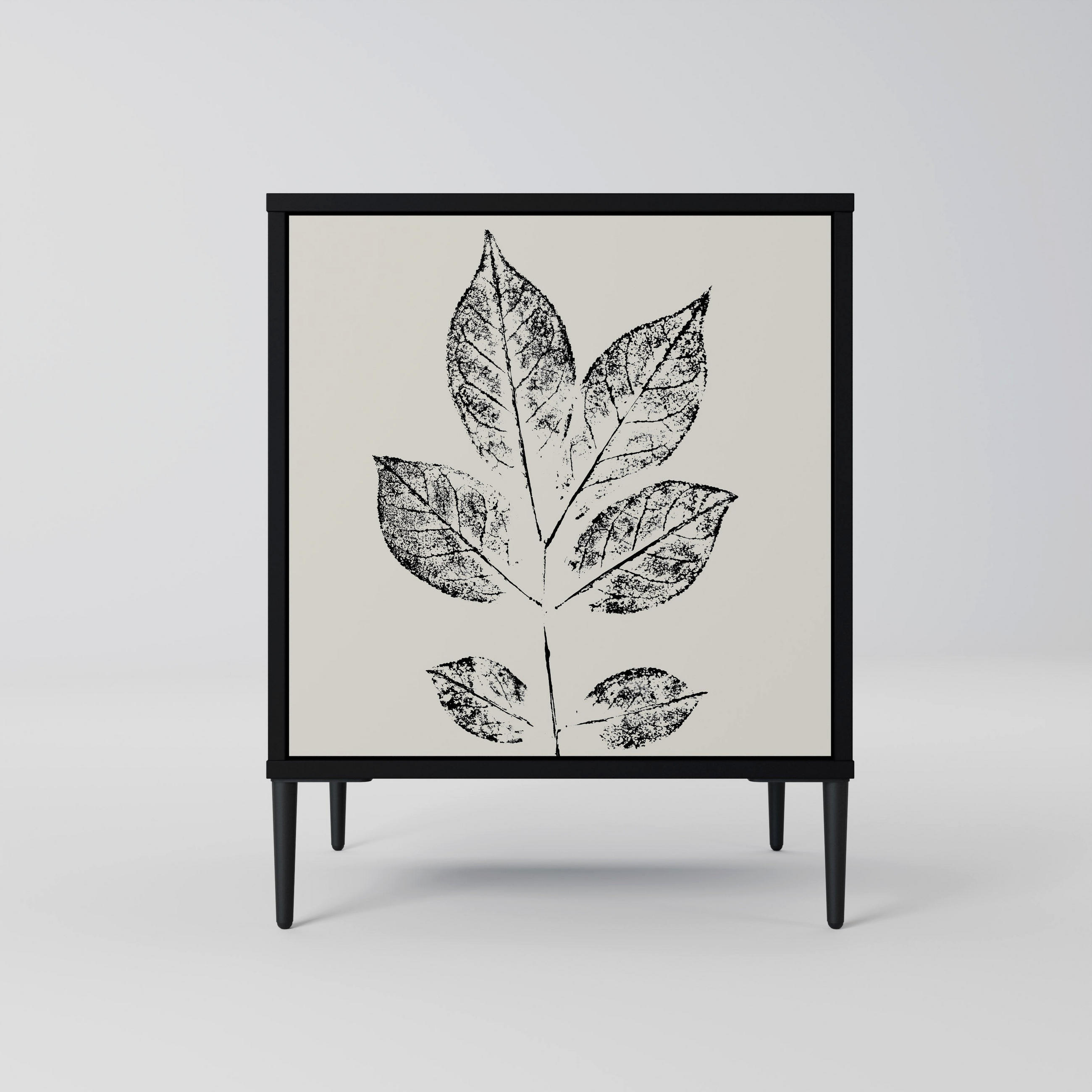 SIDEBOARD LEAFY STAMPS, Schwarz, 57,5x42x72,5 cm, Schwarze Metallfüße - Multicolor/Schwarz, Holzwerkstoff/Metall (57.5/72.5/42cm) - SpaceRebels