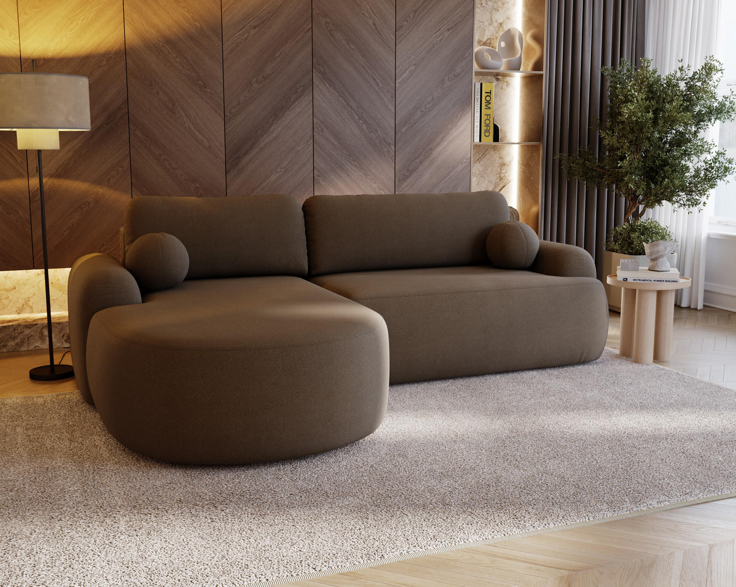 ECKSOFA DION BRAUN L - Links - Braun, Textil (261/177cm) - Luxkor24