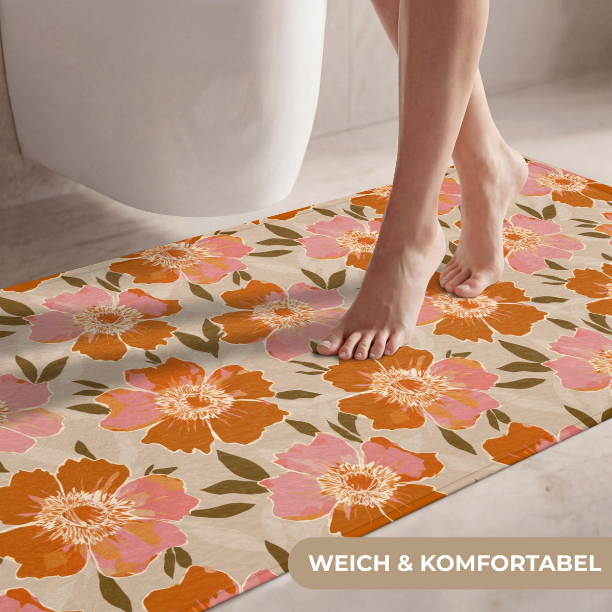 WC-VORLEGER Blumen - Motiv - Retro WC Teppich 120x60 cm - Multicolor, Kunststoff/Textil (120/1cm) - OnlyWow