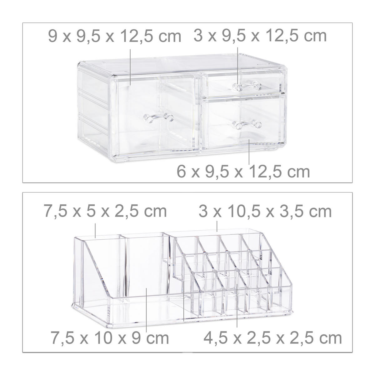 MAKE-UP Organizer - Transparent, Kunststoff (23.5/18.5/14cm) - Relaxdays