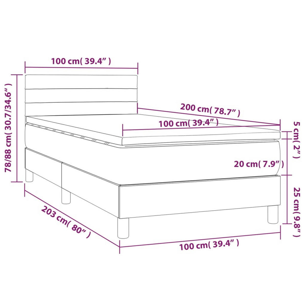 BOXSPRINGBETT 100/200 Cm Grau Gewebe - Grau, Textil (100/203cm) - vidaXL