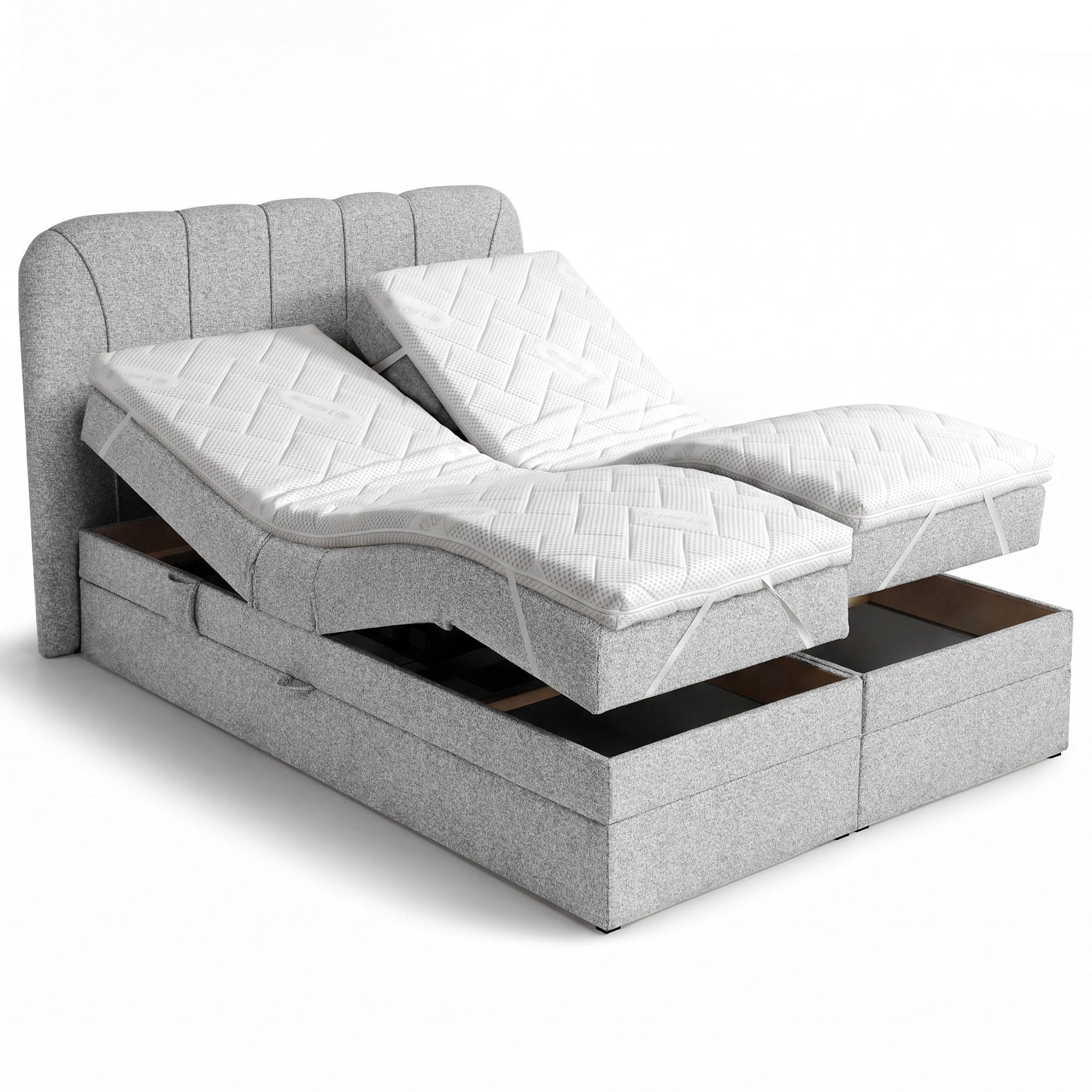 BOXSPRINGOVÁ POSTEL Romeo s elektrickým polohováním matrace, 180x200 cm, světle šedá - světle šedá, textil (180/200cm) - Beautysofa