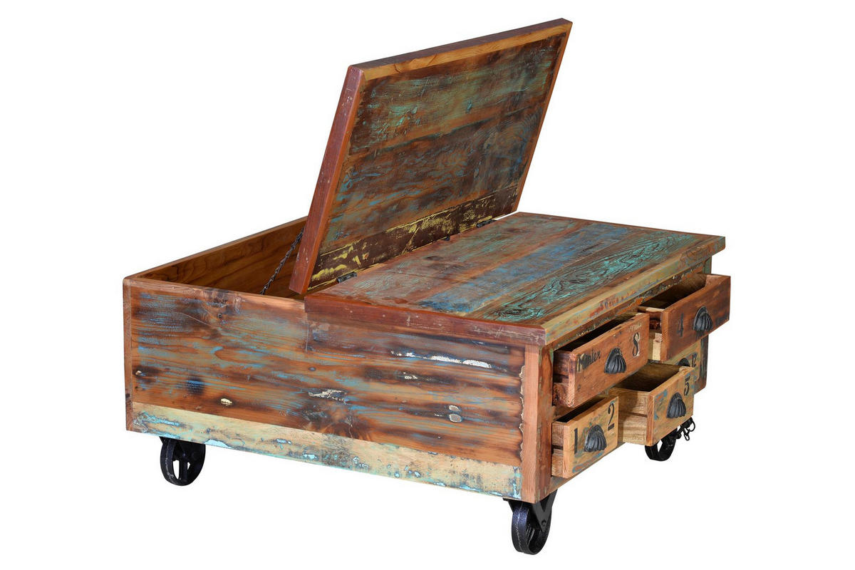 COUCHTISCH aus recyceltem Holz - Chromfarben, Holz (90/90/40cm) - Giner y Colomer