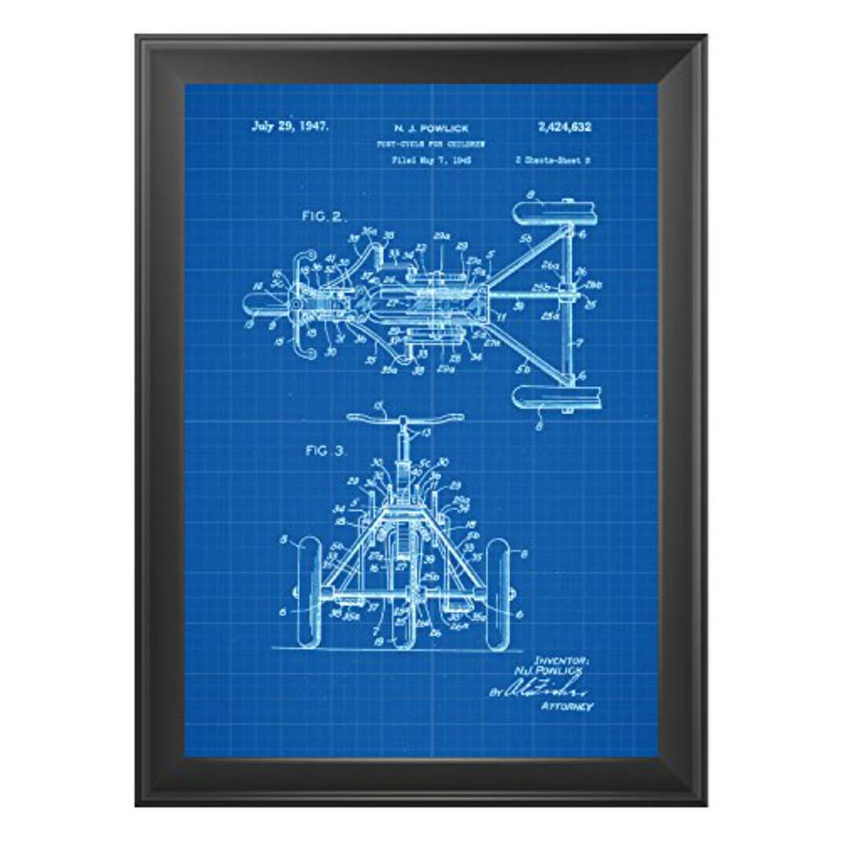 POSTER Set mit 4 Blau Kinderspielzeug Patent Stil von Puppen und Spielen A4 Schwarzer Rahmen - Schwarz, Papier (29.7/3cm) - Nacnic