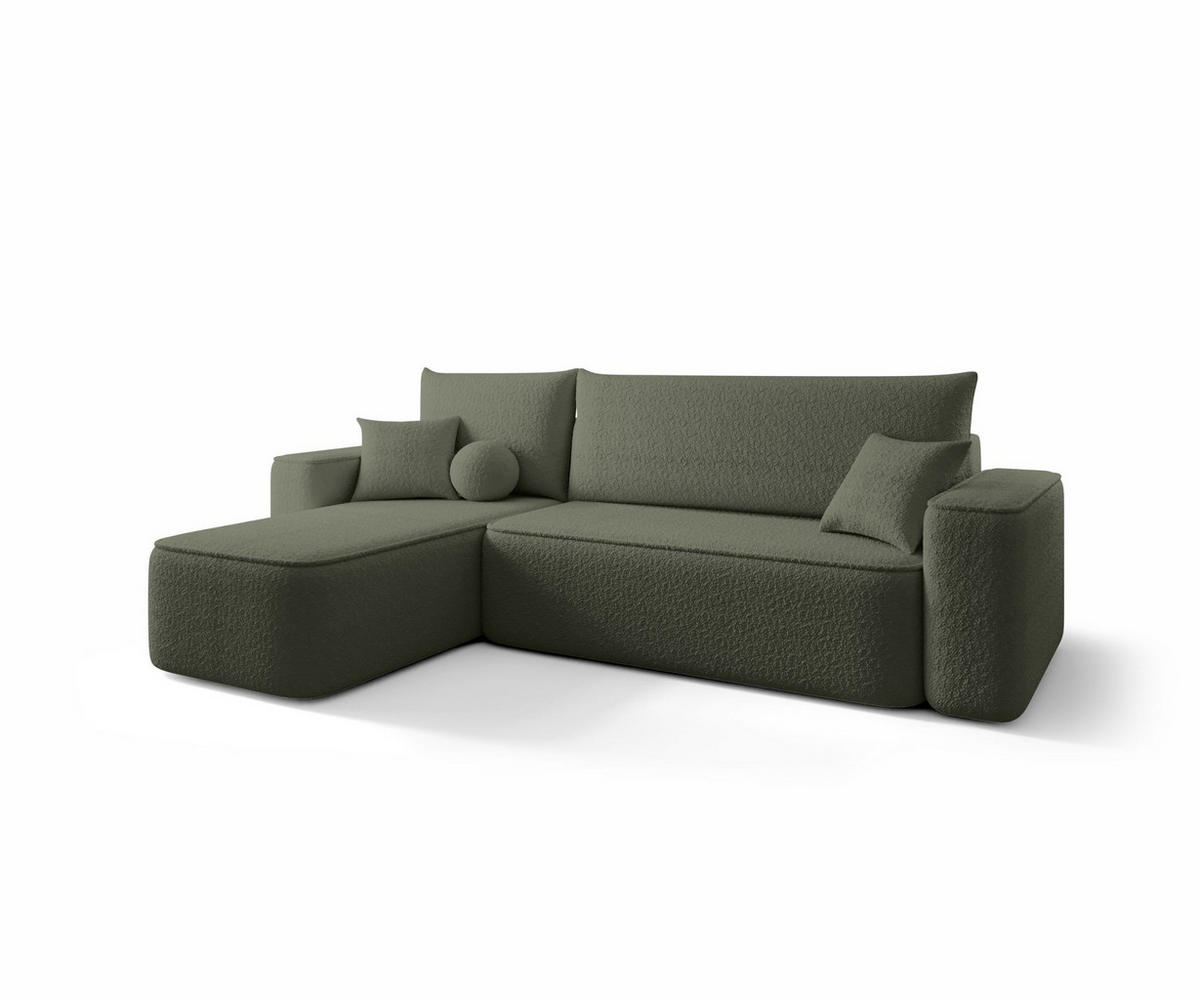 ROHOVÁ pohovka TEXAS levá tmavě zelená buklé Quelle 37 - funkce spaní, úložný prostor - smaragdově zelená, textil (250/150cm) - Cornero