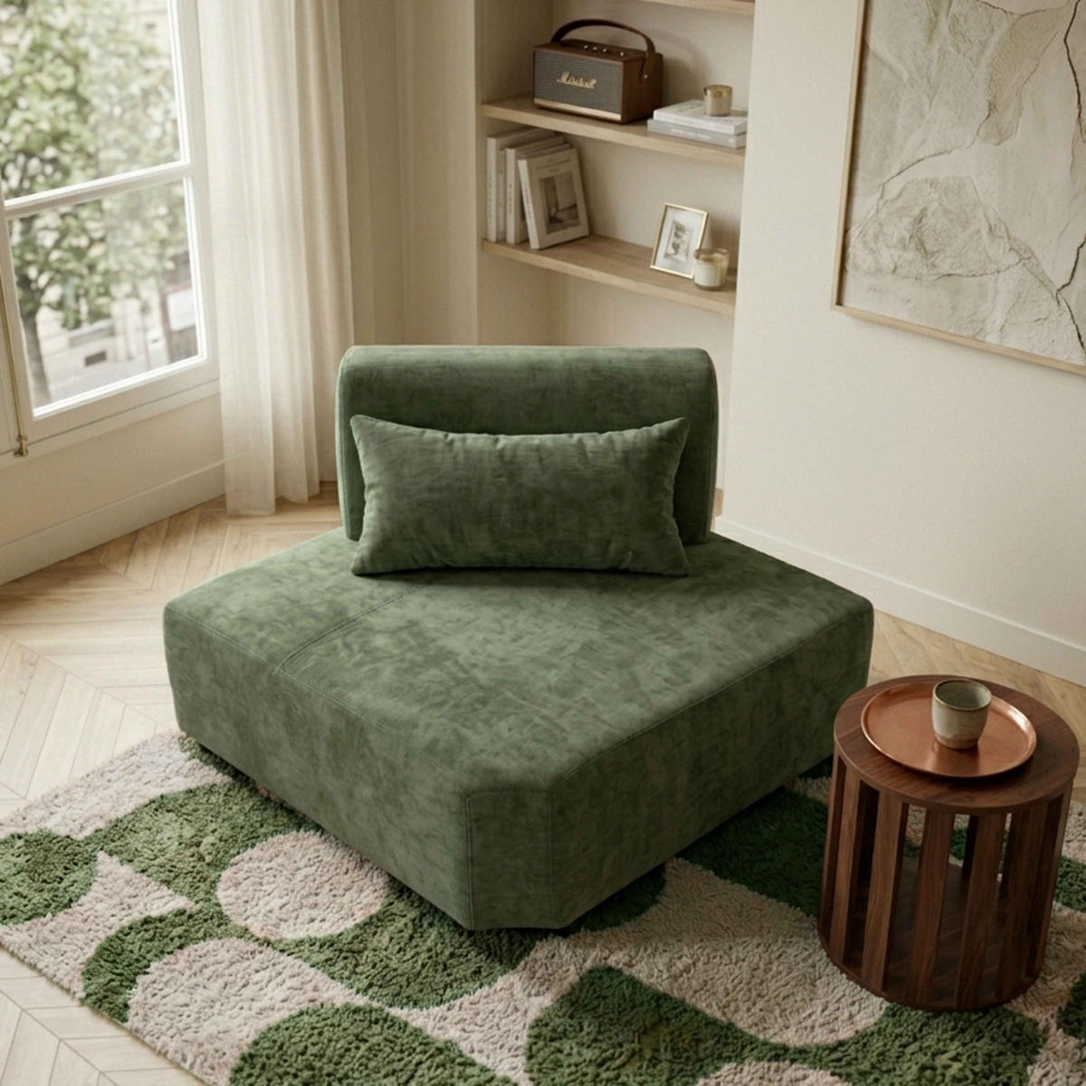 ECKSESSEL, Grün - Grün, Textil (170/82/117cm) - Oviala