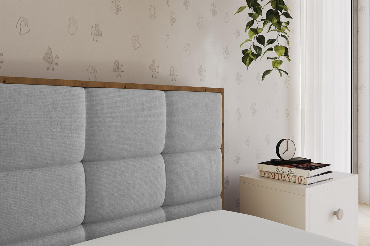 EINZELLBETT Jugendbett mit Bettkasten und Matratze H3/H4, Links - SOVY 90x200 Grau - Hellgrau, Holzwerkstoff/Textil (90/200cm) - ALTDECOR