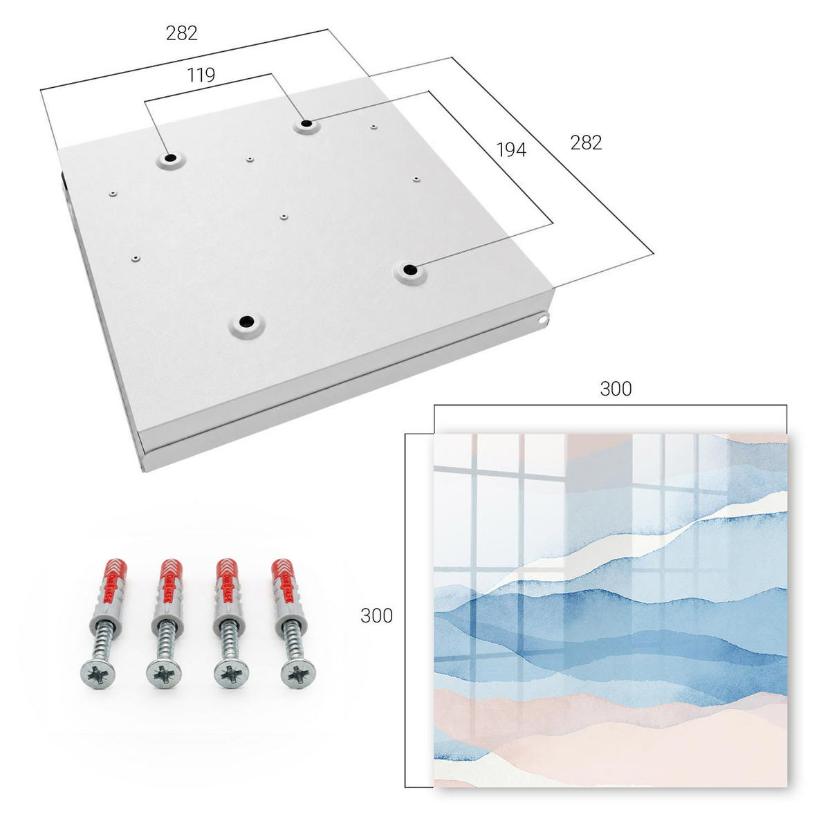 SCHLÜSSELBOX Weiß 30x30 cm – Türöffnung nach rechts - Entspannende Wellen - Blau, Metall (30/30/5cm) - TULUP