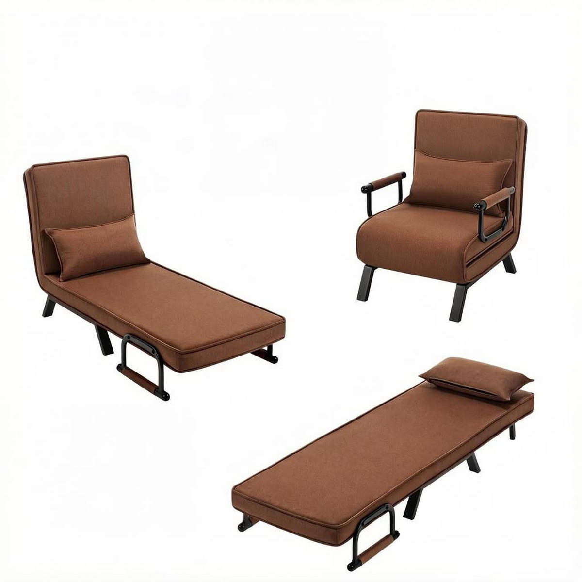 SCHLAFSESSEL 3-in-1, 5-fach verstellbar, DE-42146, Braun - Braun, Metall (75/78/65cm) - ComfortXL