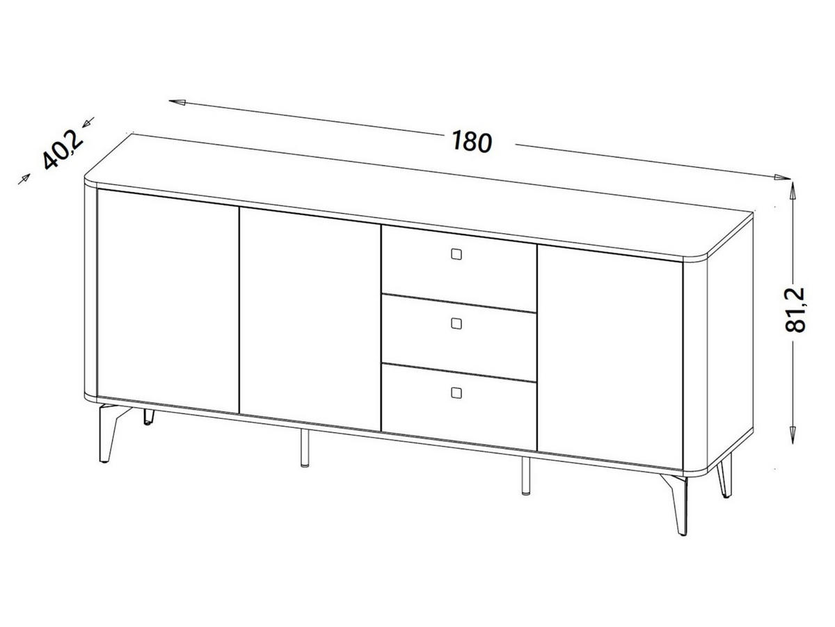 SIDEBOARD Aurena Kaschmir und Walnuss, Kommode mit 3 Schubladen und 3 Türen - Beige/Schwarz, Holzwerkstoff/Metall (180/81/40cm) - Bettso