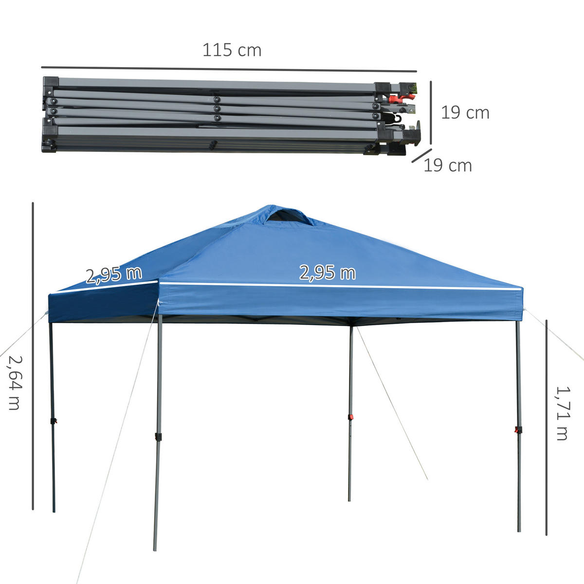 PAVILLON ca. 3x 3m - Blau, Kunststoff (295/264/295cm) - Outsunny